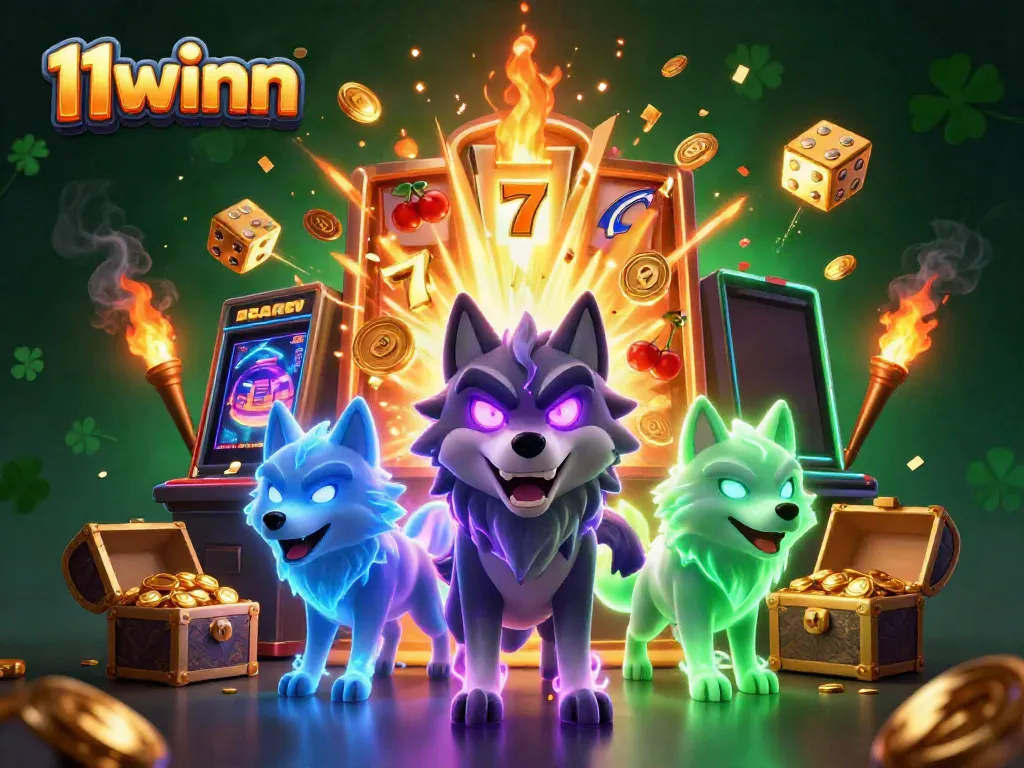 Experience thrilling gameplay at 11winn with a vibrant slot machine bursting with coins and energy.