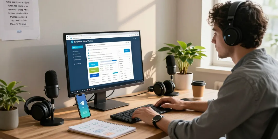 Digital marketer focused on the Telegram Web Version interface in a modern workspace.