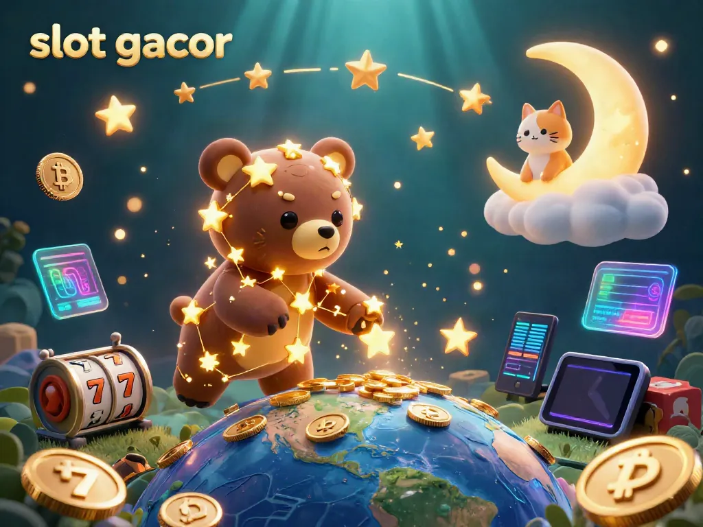 Engage with the slot gacor universe, where golden stars and crypto coins create a rich gambling scene.