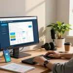 Digital marketer focused on the Telegram Web Version interface in a modern workspace.