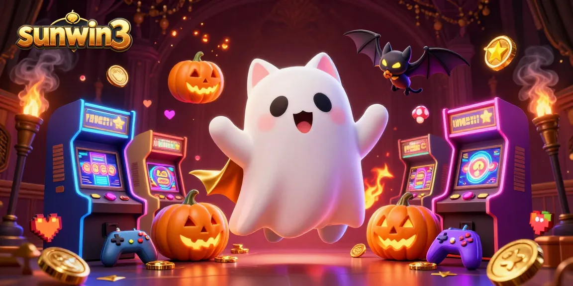 Experience thrilling gameplay at sunwin3 with a ghost cat and vampire bat in a haunted casino.
