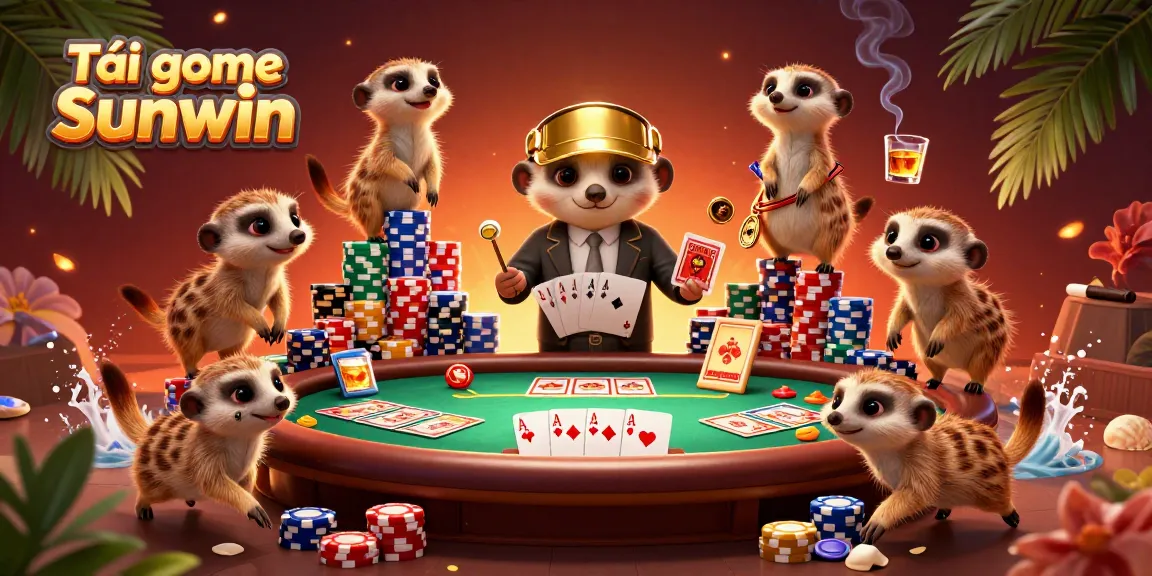 Experience Tải game Sunwin with lively meerkats running a vibrant casino operation in 3D art.