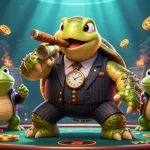 Win big at Sunwin with an exciting 3D illustration featuring a turtle mobster and vibrant slots.