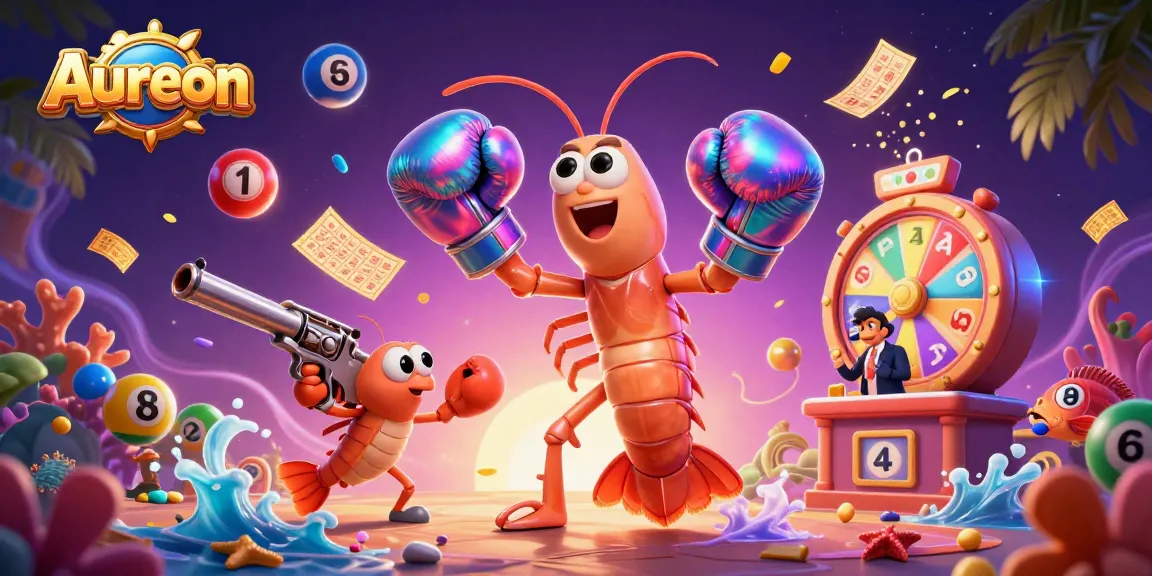 Aureon brings excitement with lively graphics including lottery balls, a vibrant prize wheel, and dynamic casino action.